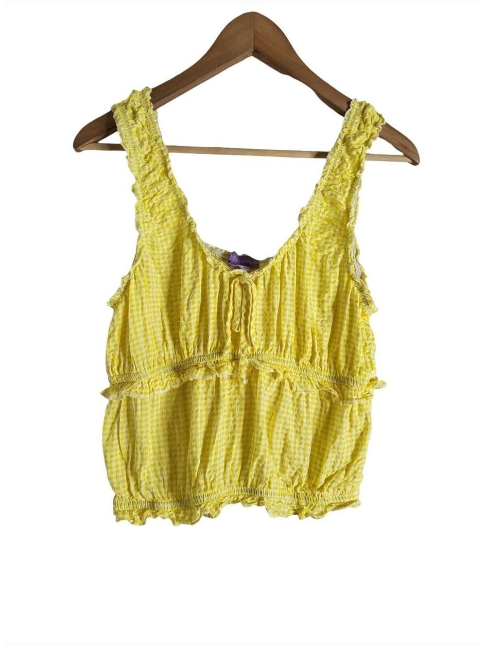 Lotus & Lavender Sunny Gingham Ruffle Tank Top Feminine Coquette Size L